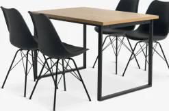 AABENRAA + KLARUPMesa AABENRAA L120 roble cálido + 4 sillas KLARUP negro