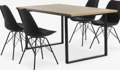 AABENRAA + KLARUPMesa AABENRAA L160 roble cálido + 4 sillas KLARUP negro