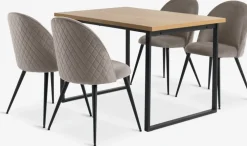 AABENRAA + KOKKEDALMesa AABENRAA L120 roble + 4 sillas KOKKEDAL terciopelo gris