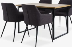 AABENRAA + PURHUSMesa AABENRAA L120 roble cálido + 4 sillas PURHUS gris/negro