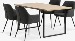 AABENRAA + PURHUSMesa AABENRAA L160 roble cálido + 4 sillas PURHUS gris/negro