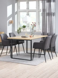 AABENRAA + PURHUSMesa AABENRAA L160 roble cálido + 4 sillas PURHUS gris/negro