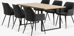 AABENRAA + PURHUSMesa AABENRAA L160 roble cálido + 4 sillas PURHUS gris/negro