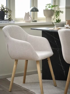 ADSLEVSilla de comedor ADSLEV tela beis/color roble natural