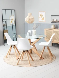 AGERBY + BLOKHUSMesa AGERBY Ø119 roble natural + 4 sillas BLOKHUS blanco