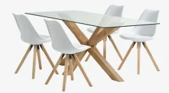 AGERBY + BLOKHUSMesa AGERBY L190 roble natural + 4 sillas BLOKHUS blanco