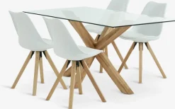 AGERBY + BLOKHUSMesa AGERBY L160 roble natural + 4 sillas BLOKHUS blanco