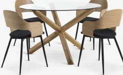 AGERBY + HVIDOVREMesa AGERBY Ø119 roble natural+4 sillas HVIDOVRE roble/negro