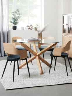 AGERBY + HVIDOVREMesa AGERBY Ø119 roble natural+4 sillas HVIDOVRE roble/negro