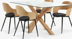 AGERBY + HVIDOVREMesa AGERBY L160 roble natural+4 sillas HVIDOVRE roble/negro