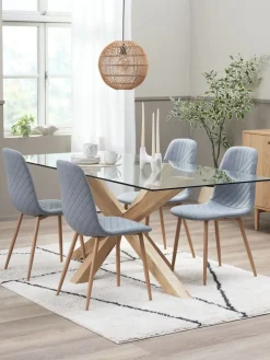 AGERBY + JONSTRUPMesa AGERBY L190 roble natural +4 sillas JONSTRUP azul claro