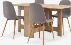 ALLING + JONSTRUPMesa ALLING L100/163 roble cálido + 4 sillas JONSTRUP gris