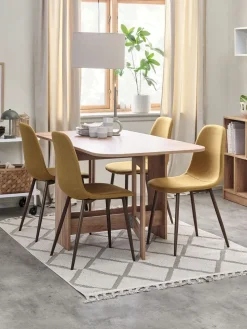 ALLING + JONSTRUPMesa ALLING L100/163 roble cálido + 4 sillas JONSTRUP curry