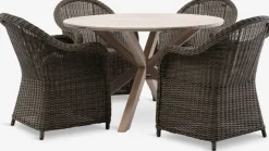 FUGLSAND + GAMMELBYMesa FUGLSAND Ø120 madera dura + 4 sillas GAMMELBY gris