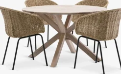 FUGLSAND + TUERNEMesa FUGLSAND Ø120 madera dura + 4 sillas TUERNE natural