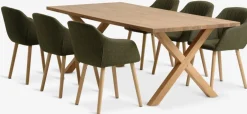 GRIBSKOV + ADSLEVMesa GRIBSKOV L230 roble natural + 4 sillas ADSLEV oliva