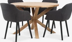 GRIBSKOV + ADSLEVMesa GRIBSKOV Ø120 roble natural +4 sillas ADSLEV antracita