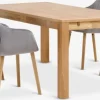 HAGE + ADSLEVMesa HAGE L190 roble natural+4 sillas ADSLEV terciopelo gris