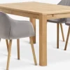 HAGE + ADSLEVMesa HAGE L150 roble natural+4 sillas ADSLEV terciopelo gris