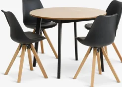JEGIND + BLOKHUSMesa JEGIND Ø105 roble natural + 4 sillas BLOKHUS negro