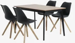 JEGIND + BLOKHUSMesa JEGIND L130 roble natural/negro +4 sillas BLOKHUS negro
