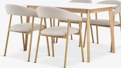 JEGIND + EJSINGMesa JEGIND L130 blanco + 4 sillas EJSING beis/roble natural