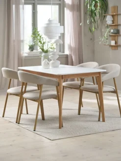 JEGIND + EJSINGMesa JEGIND L130 blanco + 4 sillas EJSING beis/roble natural