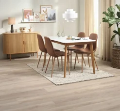 JEGIND + JONSTRUPMesa JEGIND L130 blanco + 4 sillas JONSTRUP marrón