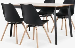 JEGIND + KASTRUPMesa JEGIND L130 roble natural/negro +4 sillas KASTRUP negro