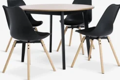 JEGIND + KASTRUPMesa JEGIND Ø105 roble natural + 4 sillas KASTRUP negro