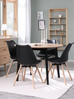 JEGIND + KASTRUPMesa JEGIND Ø105 roble natural + 4 sillas KASTRUP negro