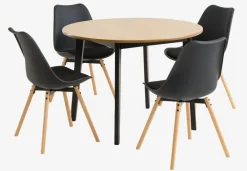 JEGIND + KASTRUPMesa JEGIND Ø105 roble natural + 4 sillas KASTRUP negro