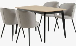 JEGIND + RISSKOVMesa JEGIND L130 roble/negro + 4 sillas RISSKOV gris claro