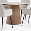 KLIPLEV + PURHUSMesa KLIPLEV Ø120 roble natural+4 sillas PURHUS blanco crudo