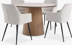KLIPLEV + PURHUSMesa KLIPLEV Ø120 roble natural+4 sillas PURHUS blanco crudo