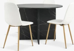 KRONDAL + JONSTRUPMesa KRONDAL Ø110 mármol + 4 sillas JONSTRUP blanco