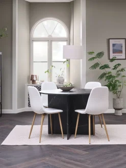 KRONDAL + JONSTRUPMesa KRONDAL Ø110 mármol + 4 sillas JONSTRUP blanco