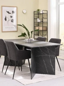 KRONDAL + PURHUSMesa KRONDAL L180 mármol + 4 sillas PURHUS gris/negro