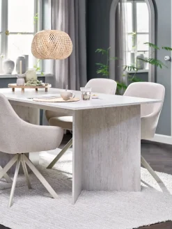 KRONDAL + ROSTRUPMesa KRONDAL L180 travertino + 4 sillas ROSTRUP beis