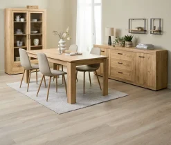 LINTRUP + BISTRUPMesa LINTRUP L190/280 roble salvaje + 4 sillas BISTRUP arena