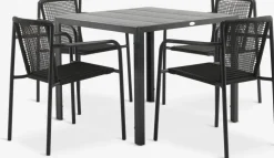 MADERUP + KRISTIANSTADMesa MADERUP L90 negro + 4 sillas KRISTIANSTAD verde
