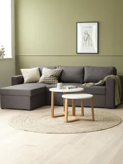 MARSLEVSofá cama con chaise longue MARSLEV tela gris oscuro