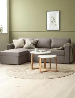 MARSLEVSofá cama con chaise longue MARSLEV tela gris claro