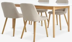 MARSTRAND + ADSLEVMesa MARSTRAND L200/280 blanco + 4 sillas ADSLEV beis