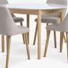 MARSTRAND + ADSLEVMesa MARSTRAND Ø110 blanco + 4 sillas ADSLEV beis