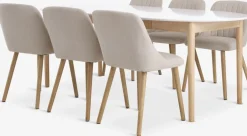 MARSTRAND + ADSLEVMesa MARSTRAND Ø110 blanco + 4 sillas ADSLEV beis