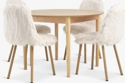 MARSTRAND + JONSTRUPMesa MARSTRAND Ø110 roble + 4 JONSTRUP felpa blanco crudo