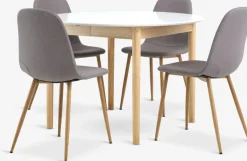MARSTRAND + JONSTRUPMesa MARSTRAND Ø110 blanco + 4 sillas JONSTRUP gris