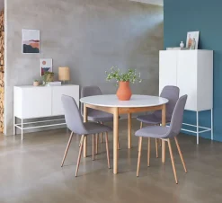 MARSTRAND + JONSTRUPMesa MARSTRAND Ø110 blanco + 4 sillas JONSTRUP gris