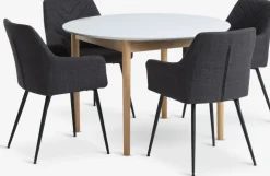 MARSTRAND + PURHUSMesa MARSTRAND Ø110 blanco + 4 sillas PURHUS gris